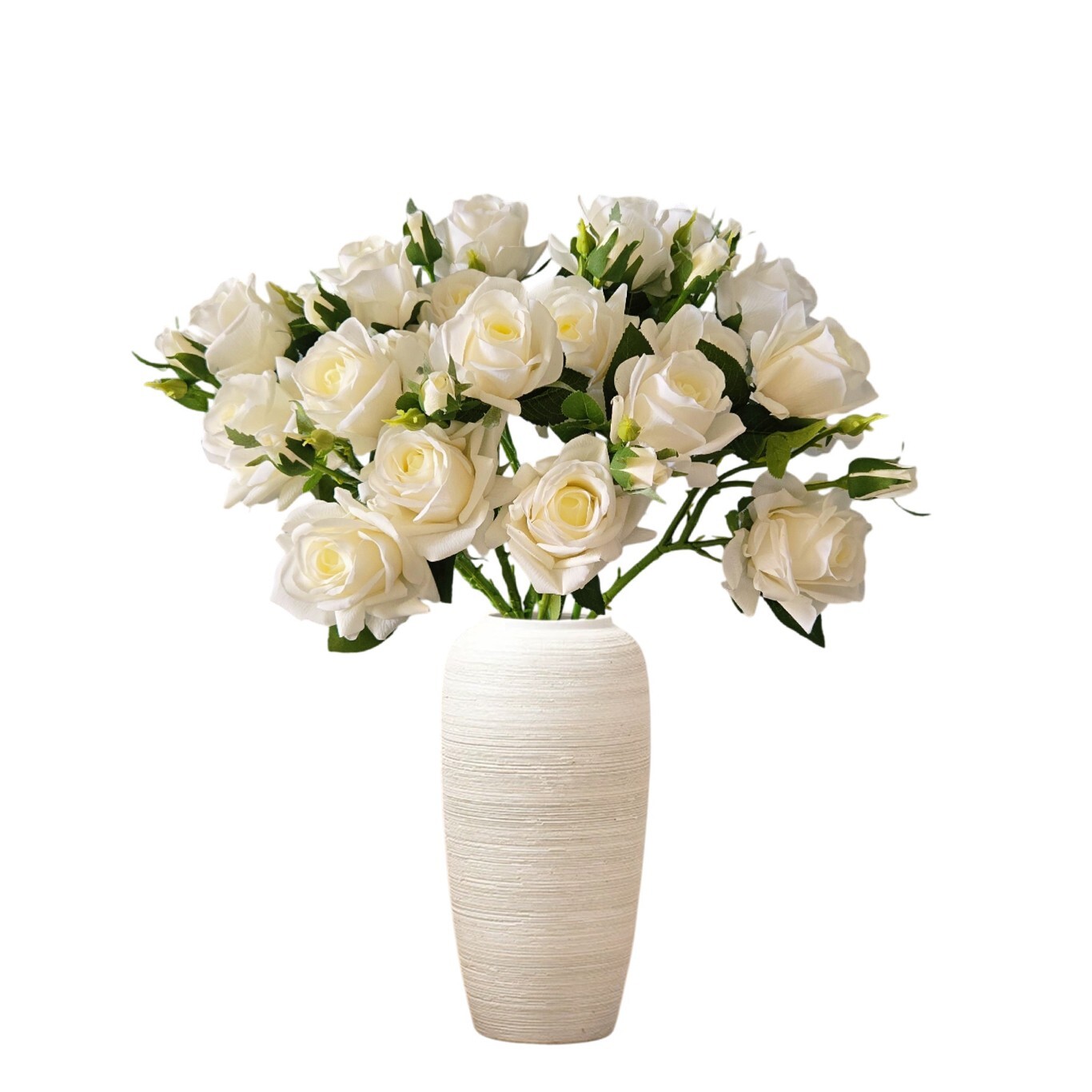 10pcs Artificial 3-Head Roses – Each Stem Features 2 Full Blooms and 1 Bud.Gift