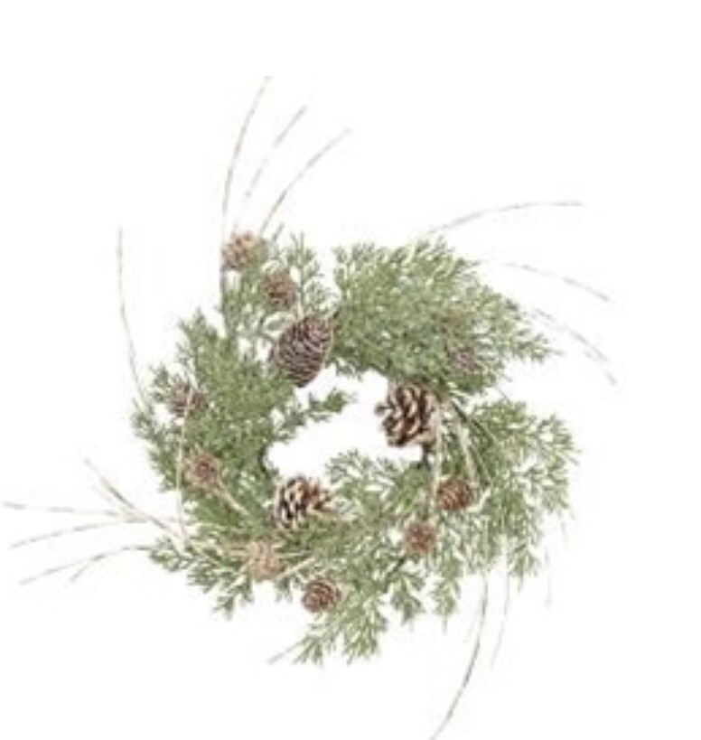 Birch Tipped Cedar Candle Ring 11″ Farmhouse Winter Christmas Greenery Wreath