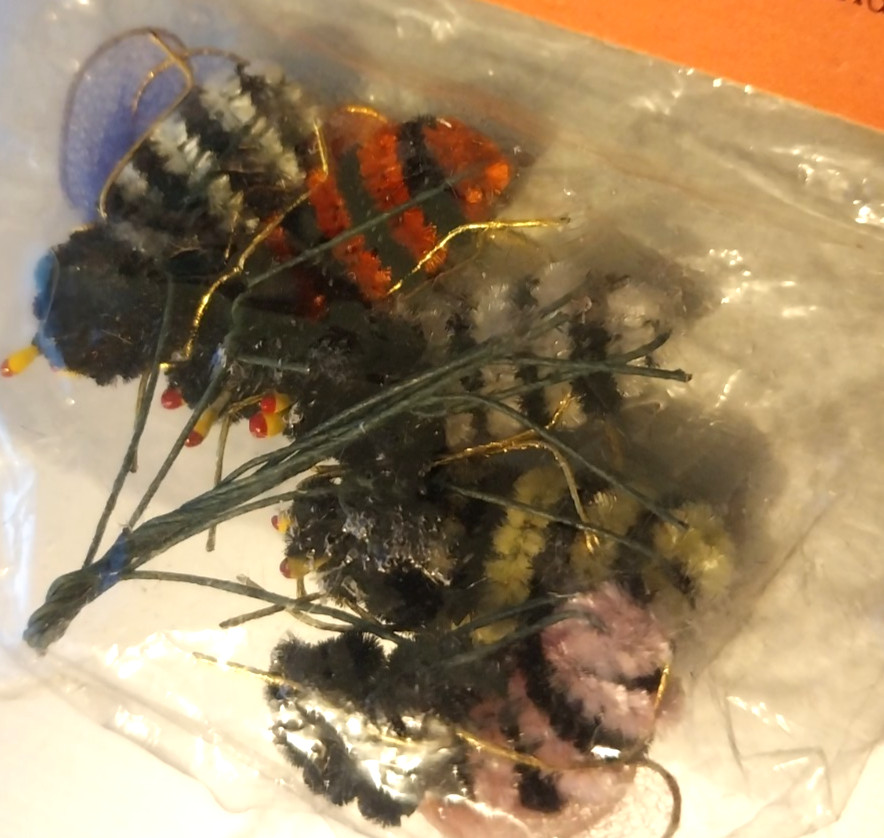Vintage Busy Bee Japan Chenille Wire Decorations Floral Arrangement NOS 2 Packs