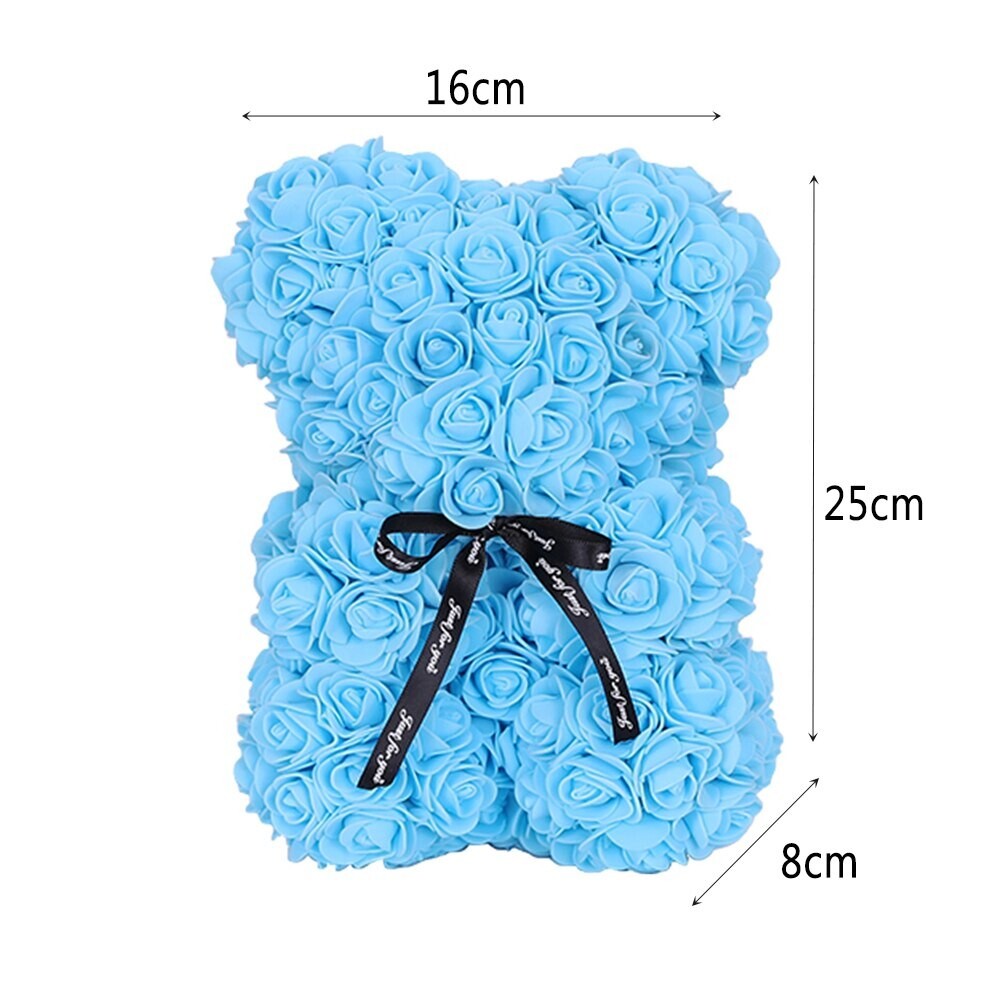 2023 Light Blue Rose Flower Teddy Bear with Gift Box -25cm Valentines & Birthday