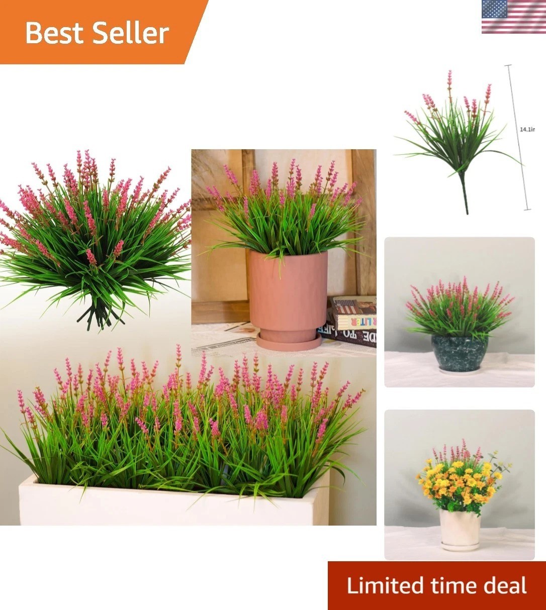 Realistic 12 Bundles Pink Flower Monkey Grass for Indoor/Outdoor Garden Design
