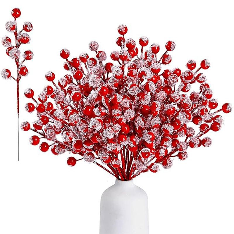 20/26cm Snow White Artificial Pine Needle Branches with Holly Berry Xmas Wreath