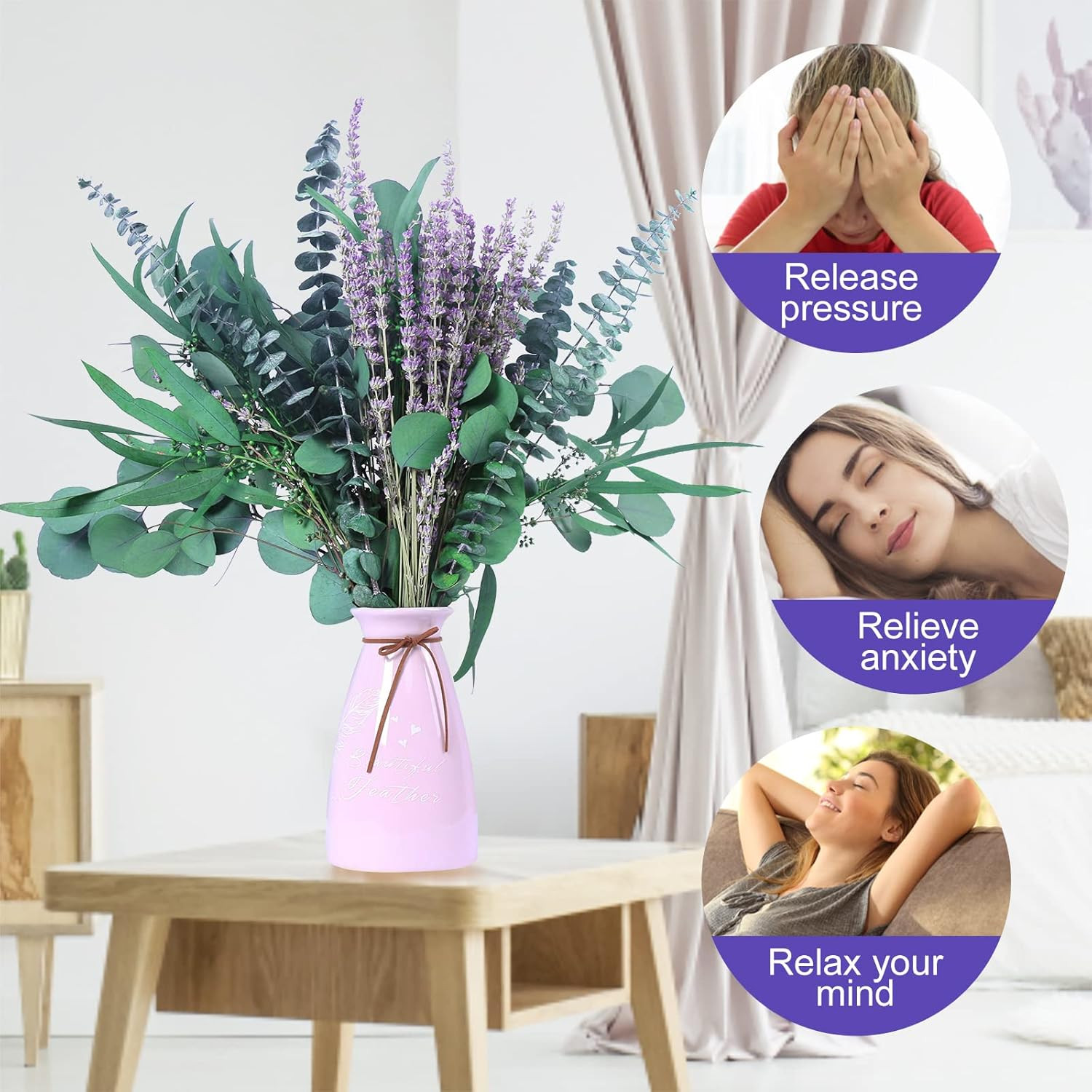 26 PCS Mix Dried Eucalyptus & Lavender Flowers Bundles for Shower, 17” Natural