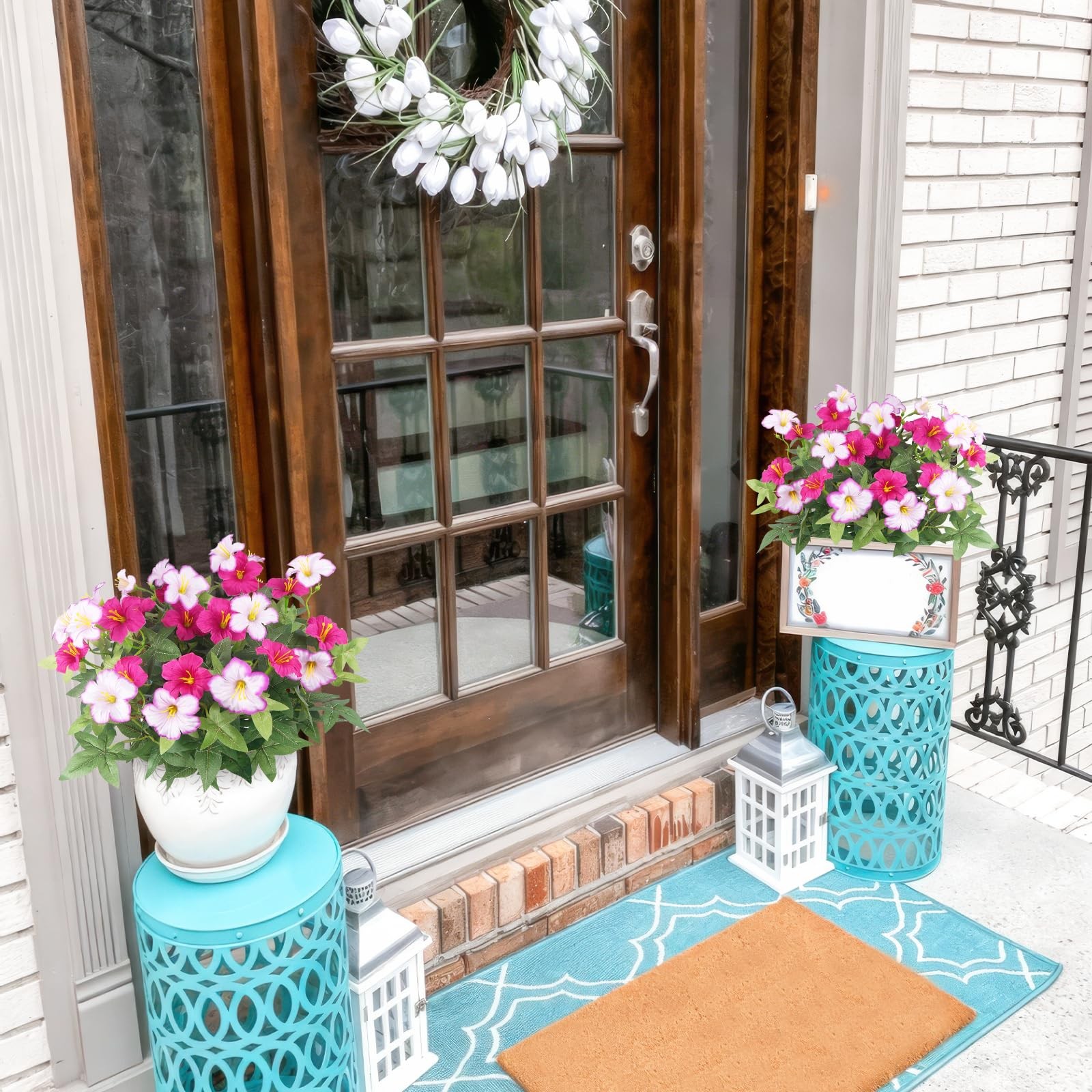 2Pcs Artificial Flowers for Outdoors Fake Plants Outside Magenta, Light Purpl