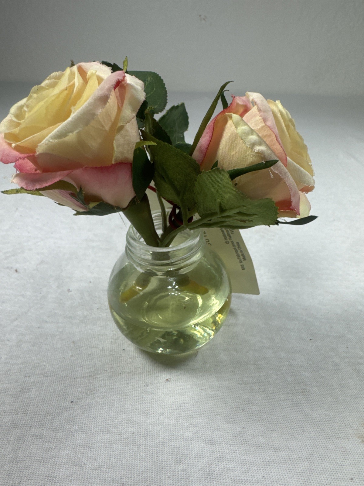 Hallmark Faux Peach Pink Roses Mini Glass Vase Arrangement New With Tag vintage