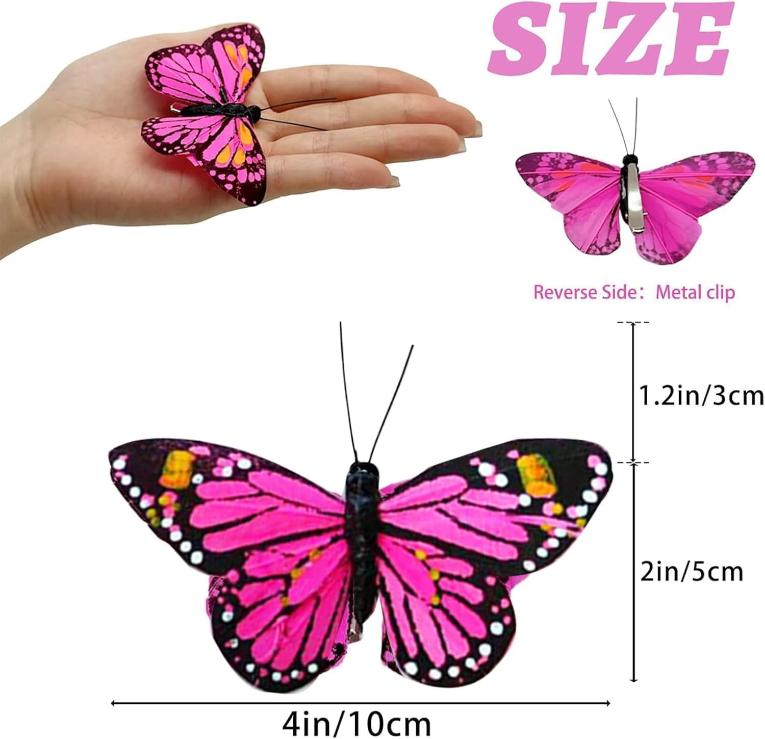 Feather Butterfly Set of 12 Clip on Artificial Butterflies for Crafts Flower Bou