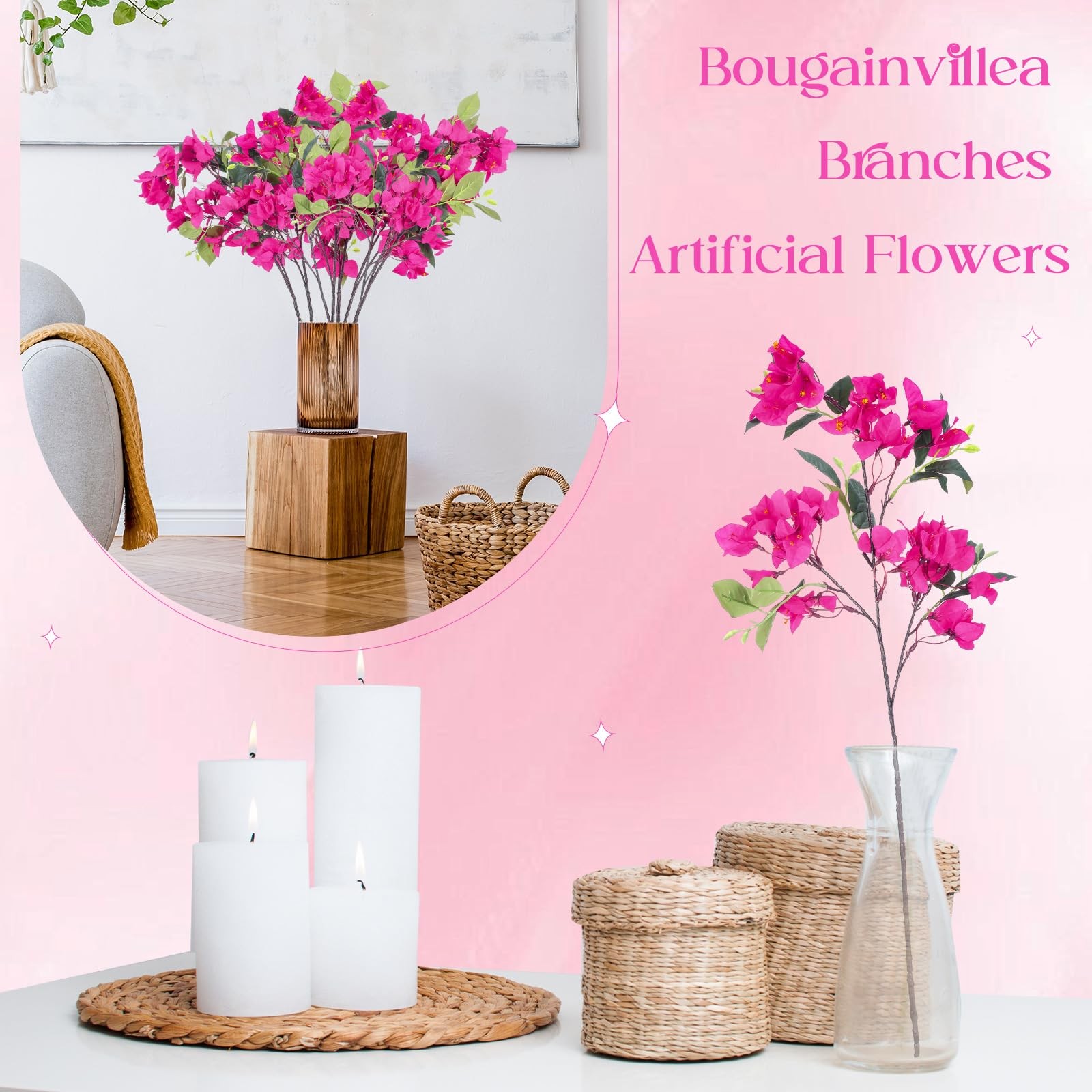 24 Pack Silk Bougainvillea Artificial Bougainvillea Floral with 6 Heads 30 In…