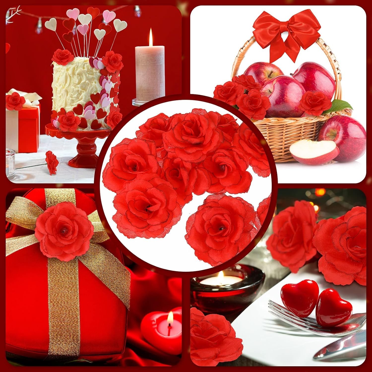 100 Pcs Artificial Flowers Fake Silk Roses Long Stem Rose Bouquet Wedding Par…