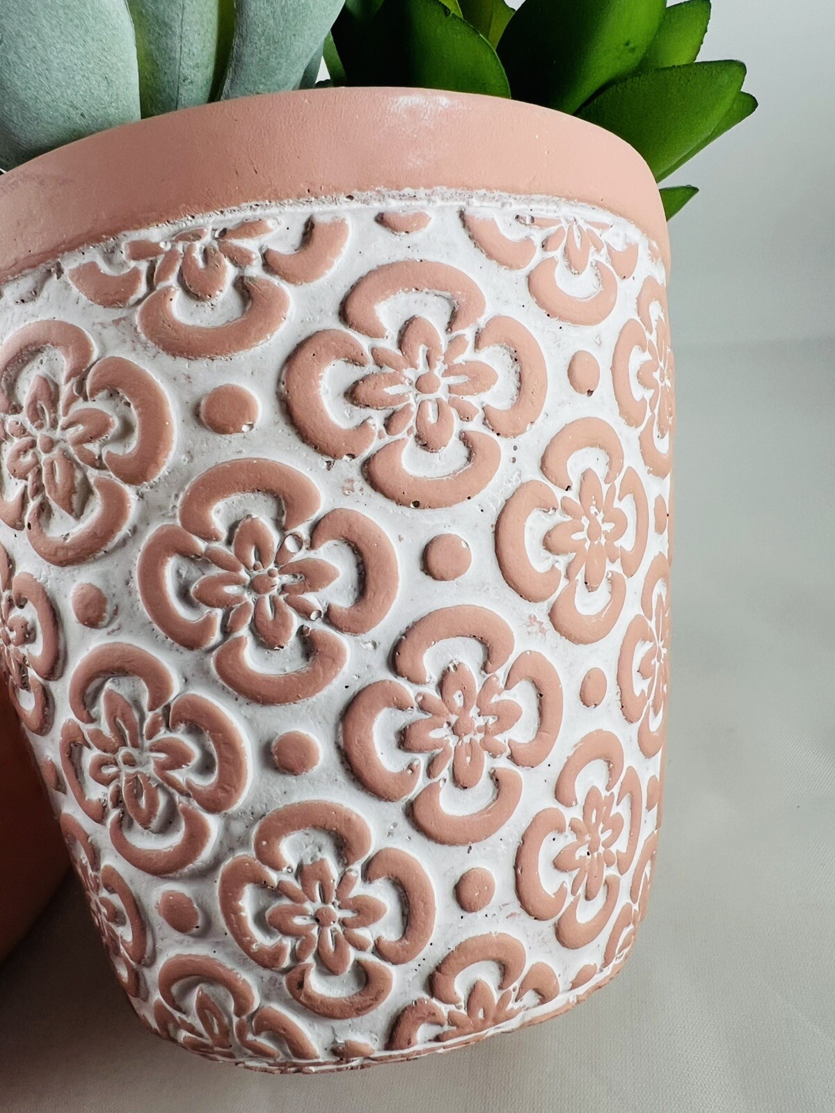 Artificial Succulents in Clay Embossed Pot, 6.5″ tall