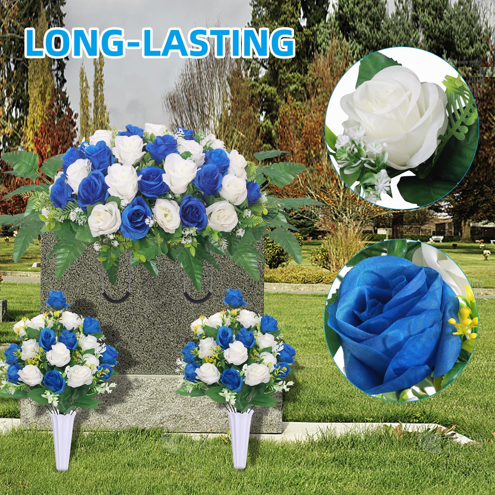 Hibsotco Artificial Cemetery Flower Saddles, Cemetery Memorial Flowers with V…