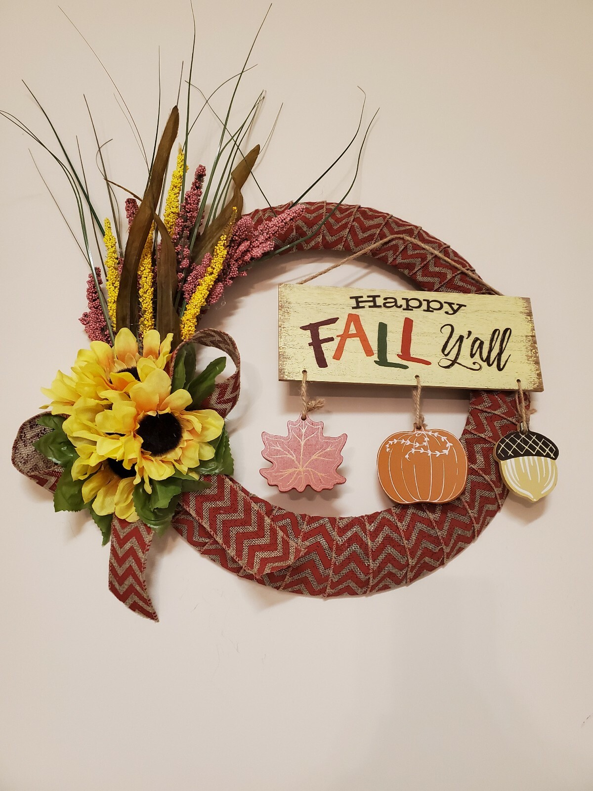 HAPPY FALL Y’ALL wreath Sunfrowers heather burlap WREATH autumn Decor Front Door