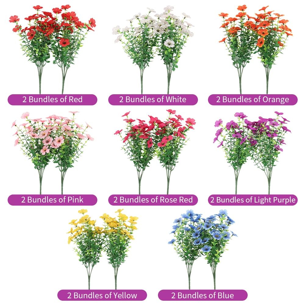 New Best Artificial 16 Bundles Outdoor Flowers for Spring Decoration, Fake Daisy