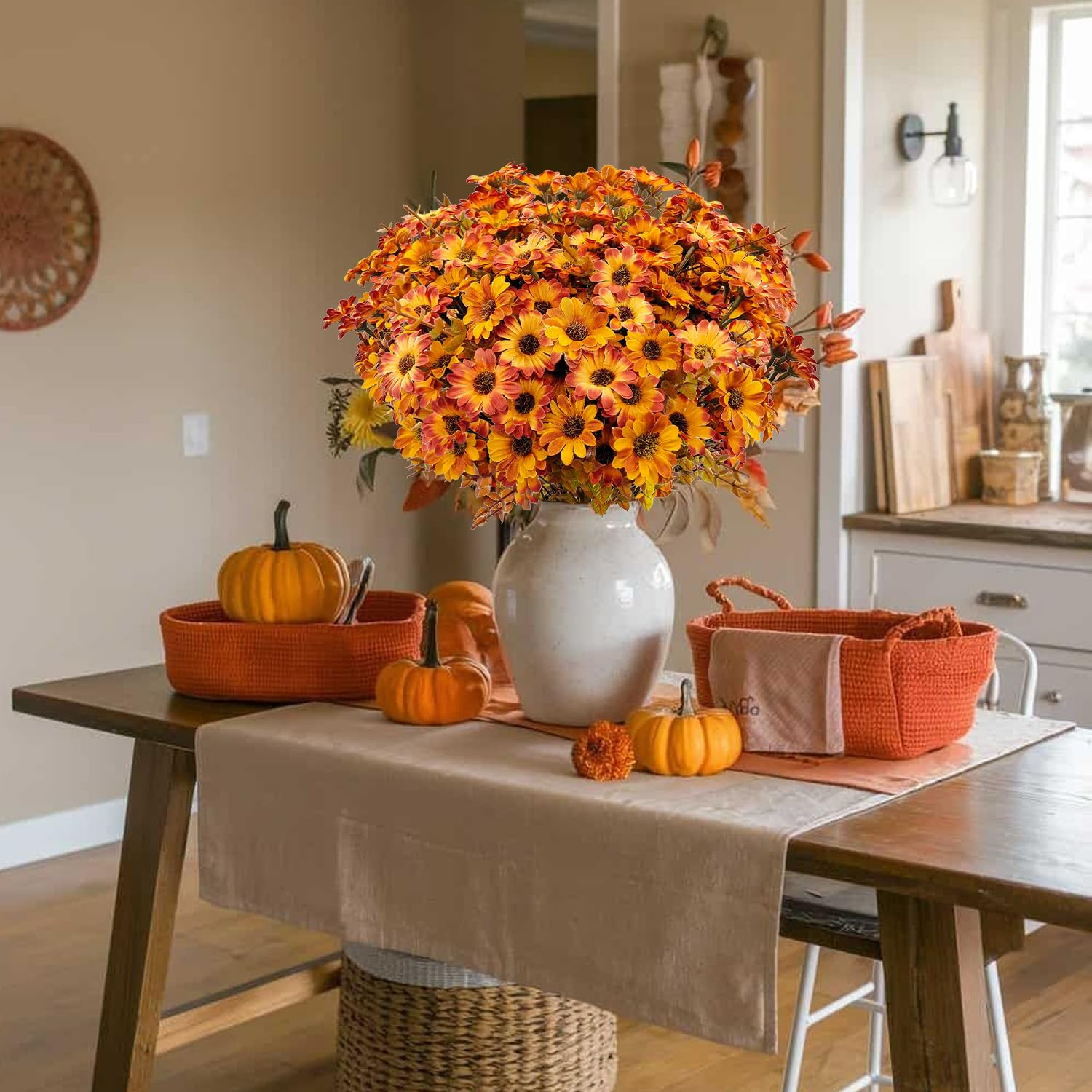 12 Bundles Artificial Mums for Outdoor Faux Silk Daisy Fall Flowers | UV Resista