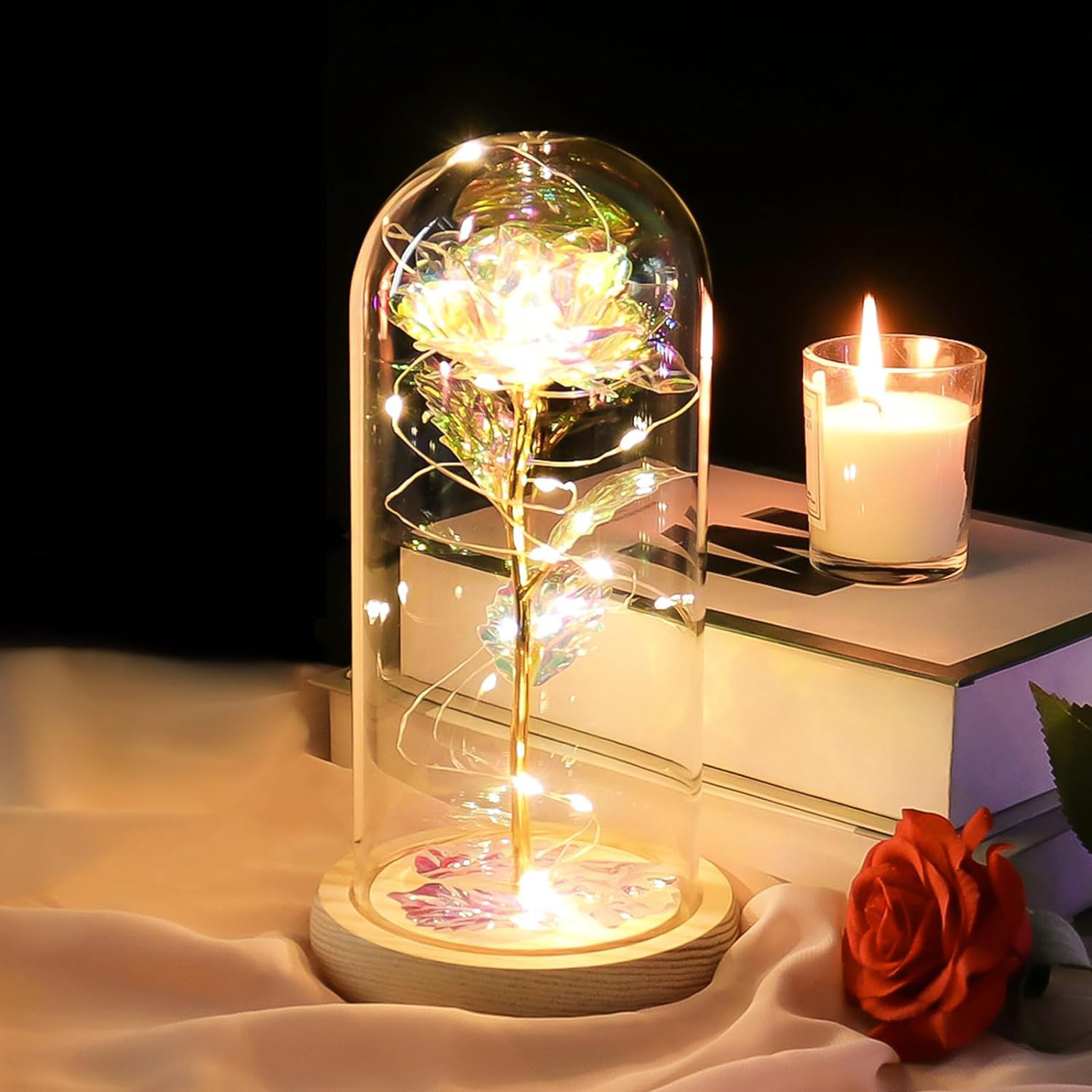 Crystal Galaxy Enchanted LED Glass Forever Rose Home Decor Valentine’s Day Gift