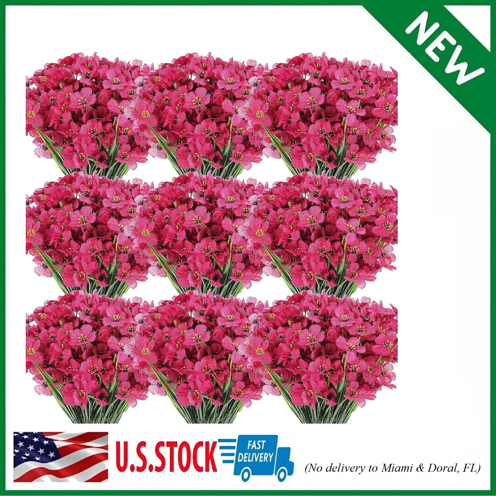 100 Bundles UV Resistant Violet Faux Flowers for Outdoor Decor