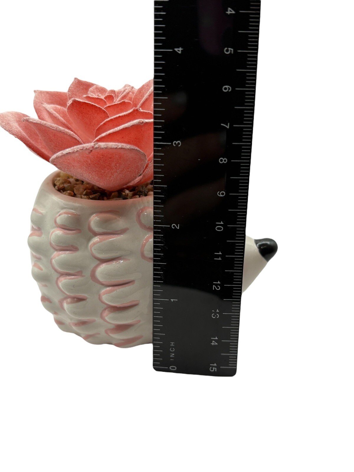 Cute Hedgehog Ceramic Flower Pot Faux Pink Succulent Animal Decoration Decor