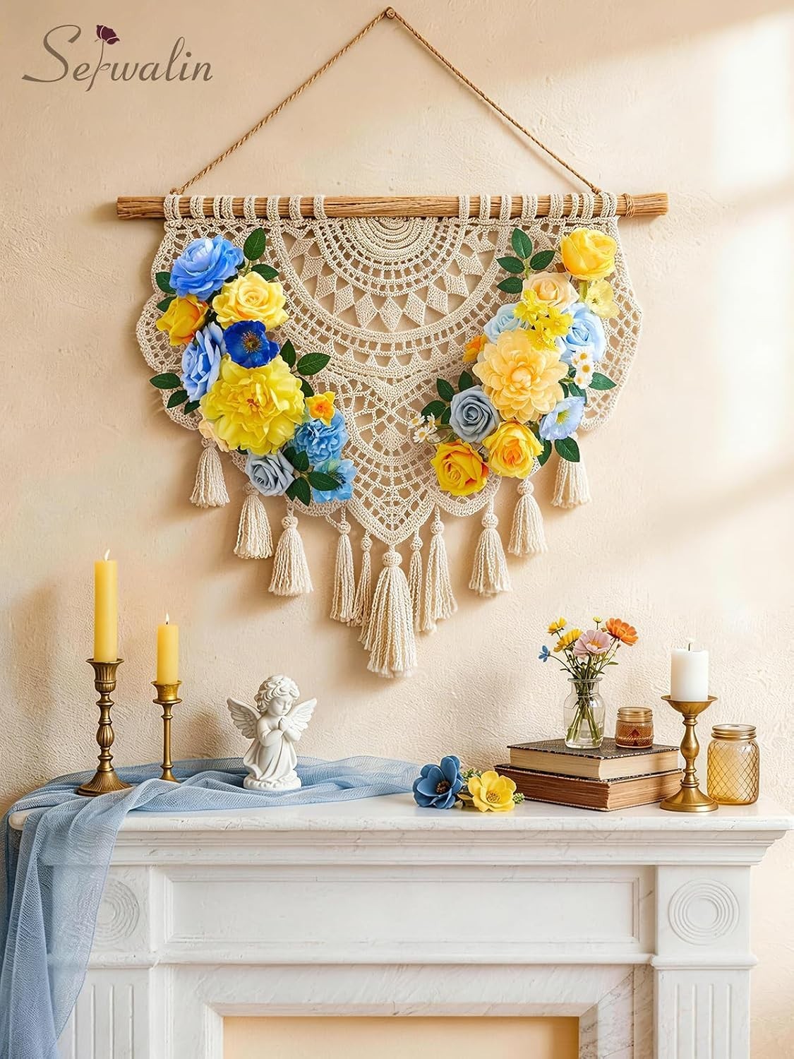 Artificial Flowers Blue Yellow Silk Floral Decor for Wedding Party Home