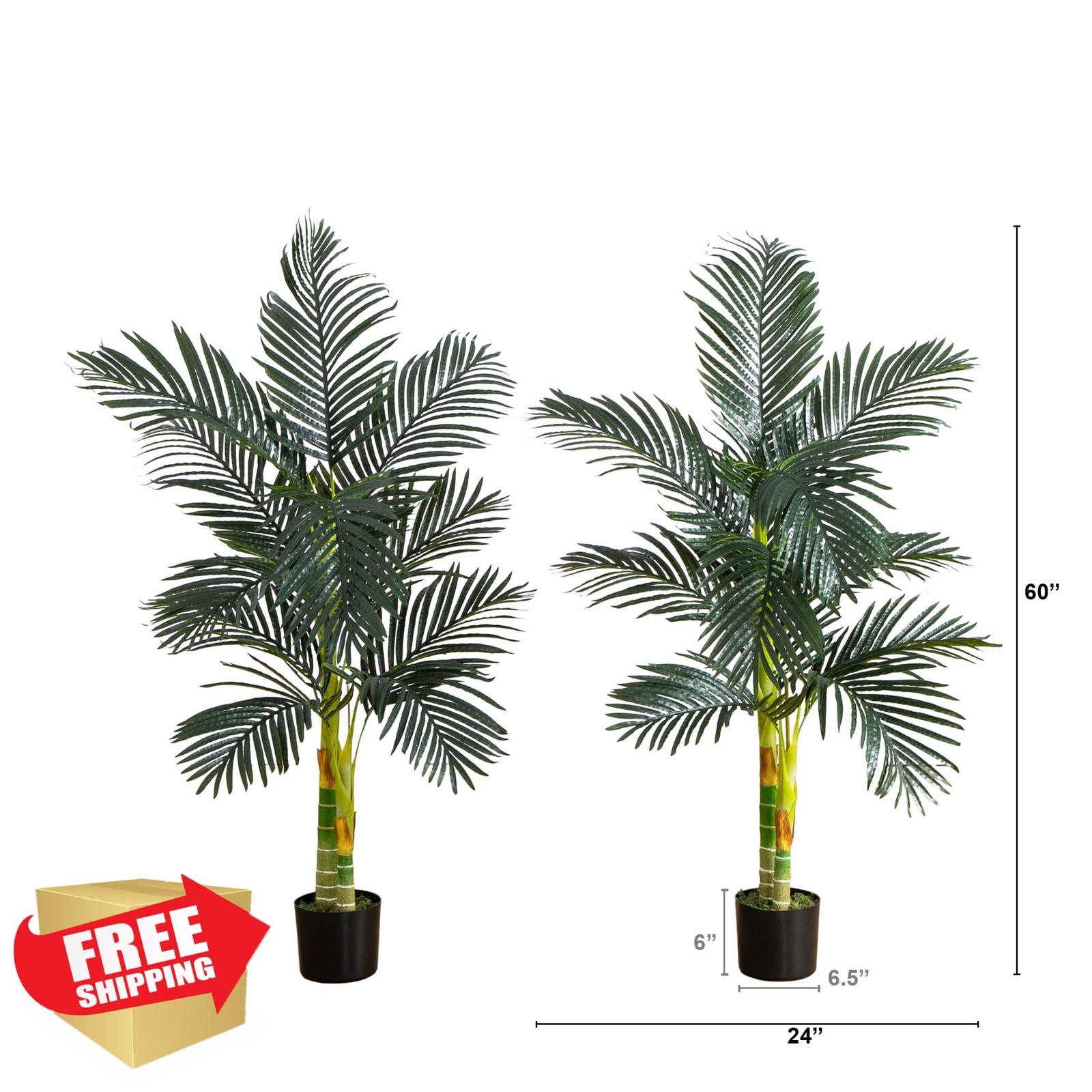 Nearly Natural 5ft Double Stalk Palm Tree 2 Pack