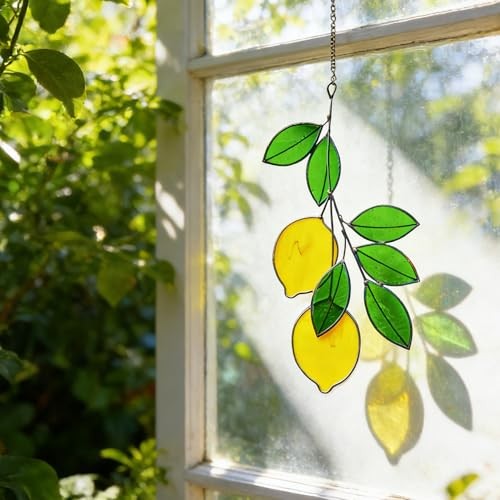 Stained Glass Suncatcher, Handcrafted Window Hanging Decor | Real Stained Lemon