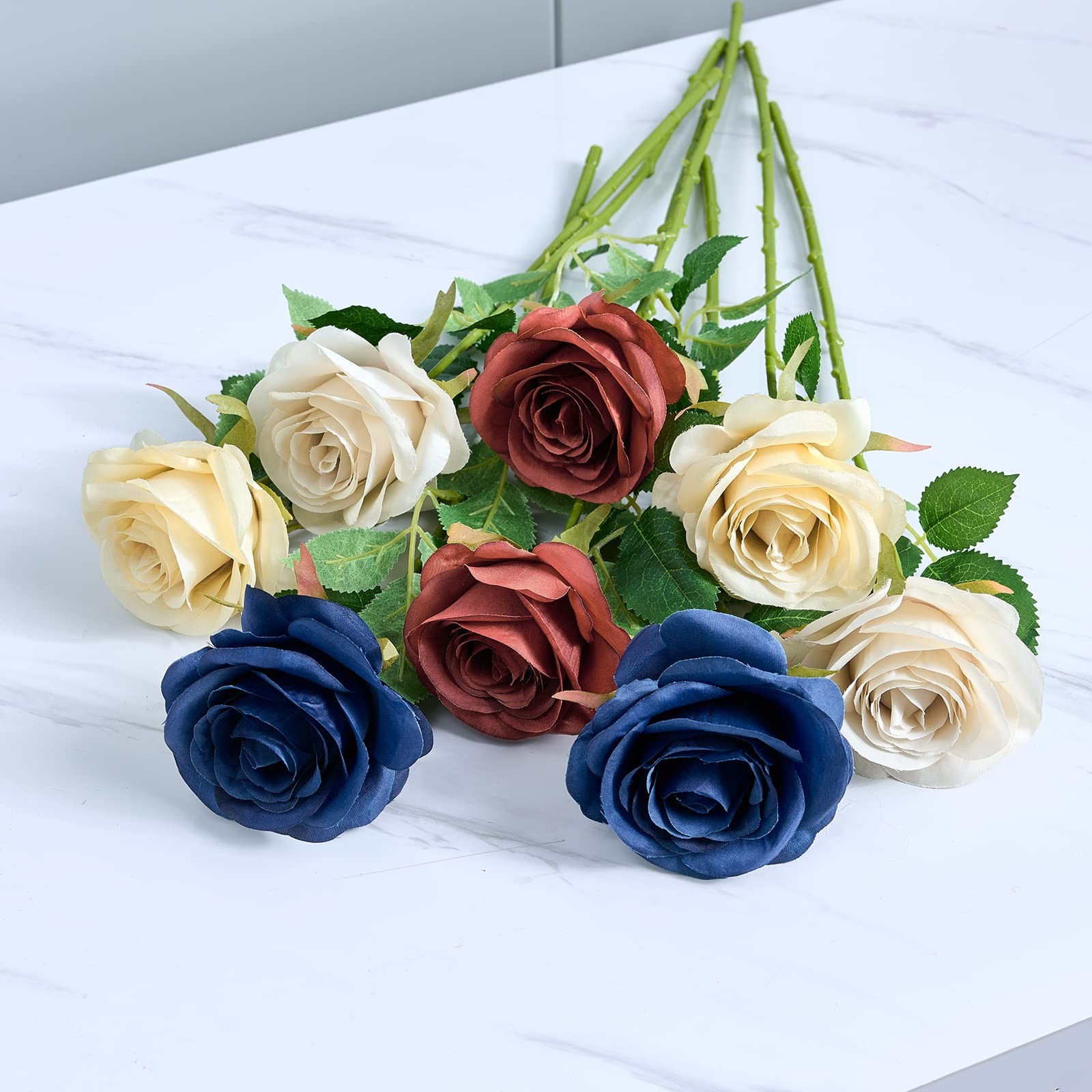 12pcs Rust Orange Rose Artificial Flowers Faux Roses Silk Roses Orange Silk F…