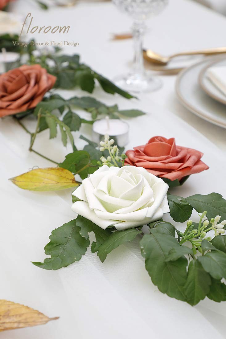Artificial Flowers 25pcs Real Looking Ivory Foam Fake Roses with Stems for DI…