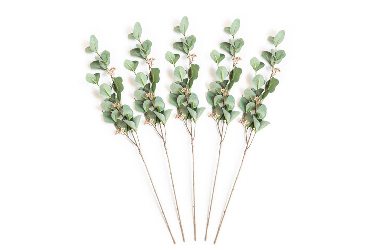 30 inch Sage Green Eucalyptus Branch with Fruit Artificial Stem (Set of 5)