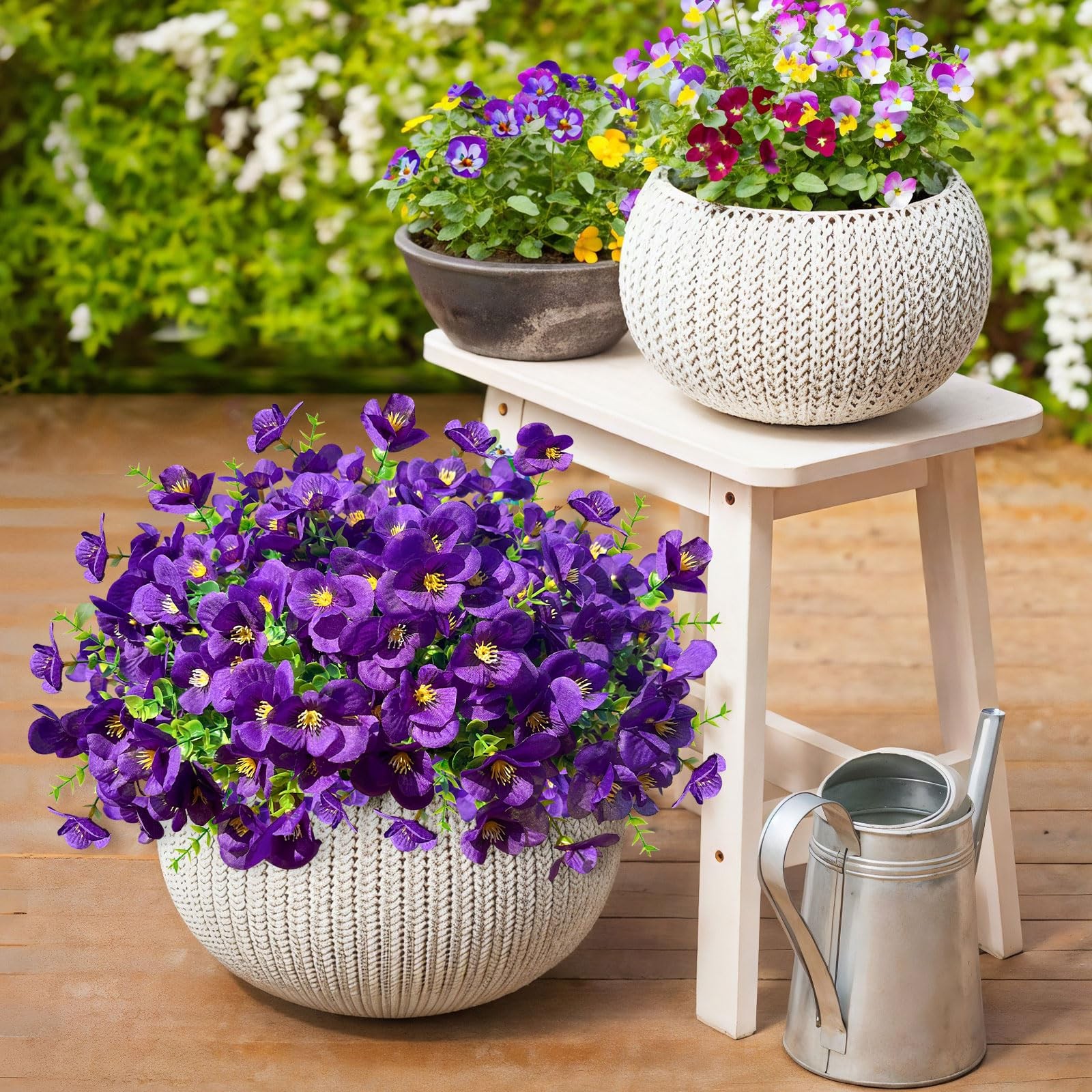 10 Bundles Artificial Faux Flowers Plants for Outdoors Decor-Purple