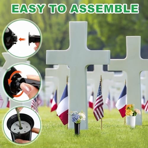 Cemetery Grave Flower Vases W/ Spikes Floral Holder PP Plastic Black White 12Pc