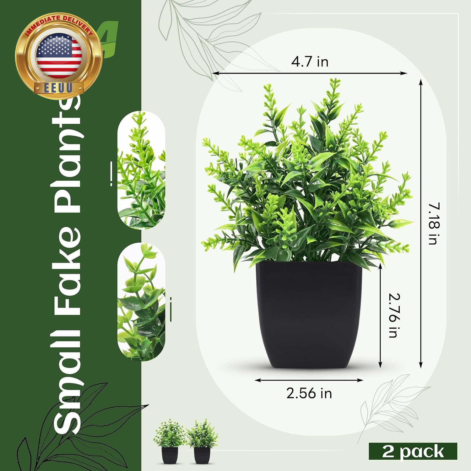 2 Pack Small Fake Plants Black Bathroom Accessories for Home Bedroom Bathroom Ki