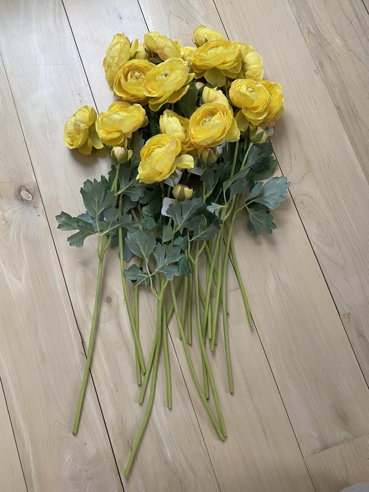 Real Looking 18 Count, Yellow Ranunculus Faux Flower Spray 19” Long