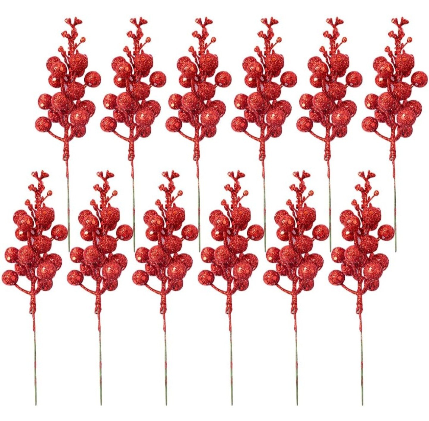 12pcs Artificial Red Picks Spring Festival Christmas Branches Stems