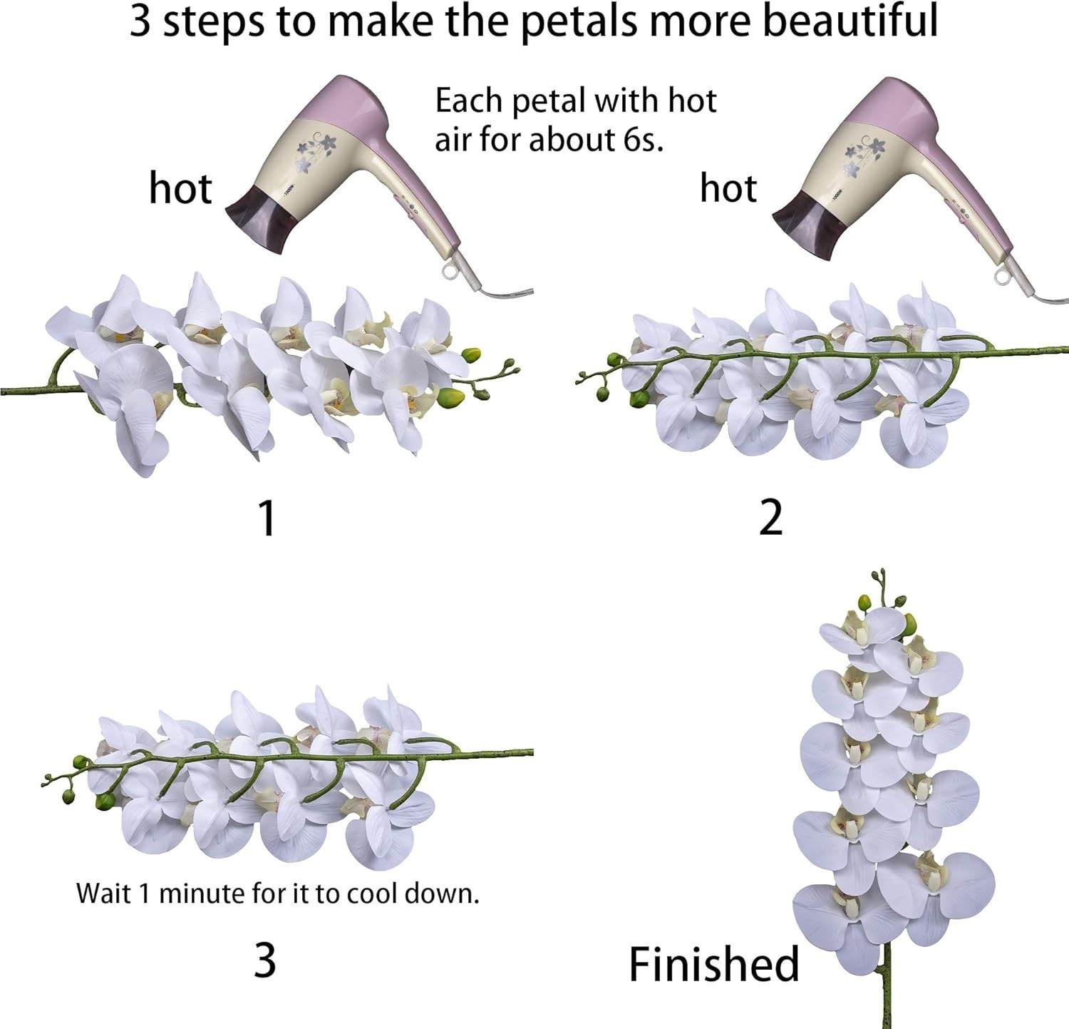 Orquídeas Artificiales De Polyurethane De 38 Pulgadas Con Tallos Falsos NEW US.