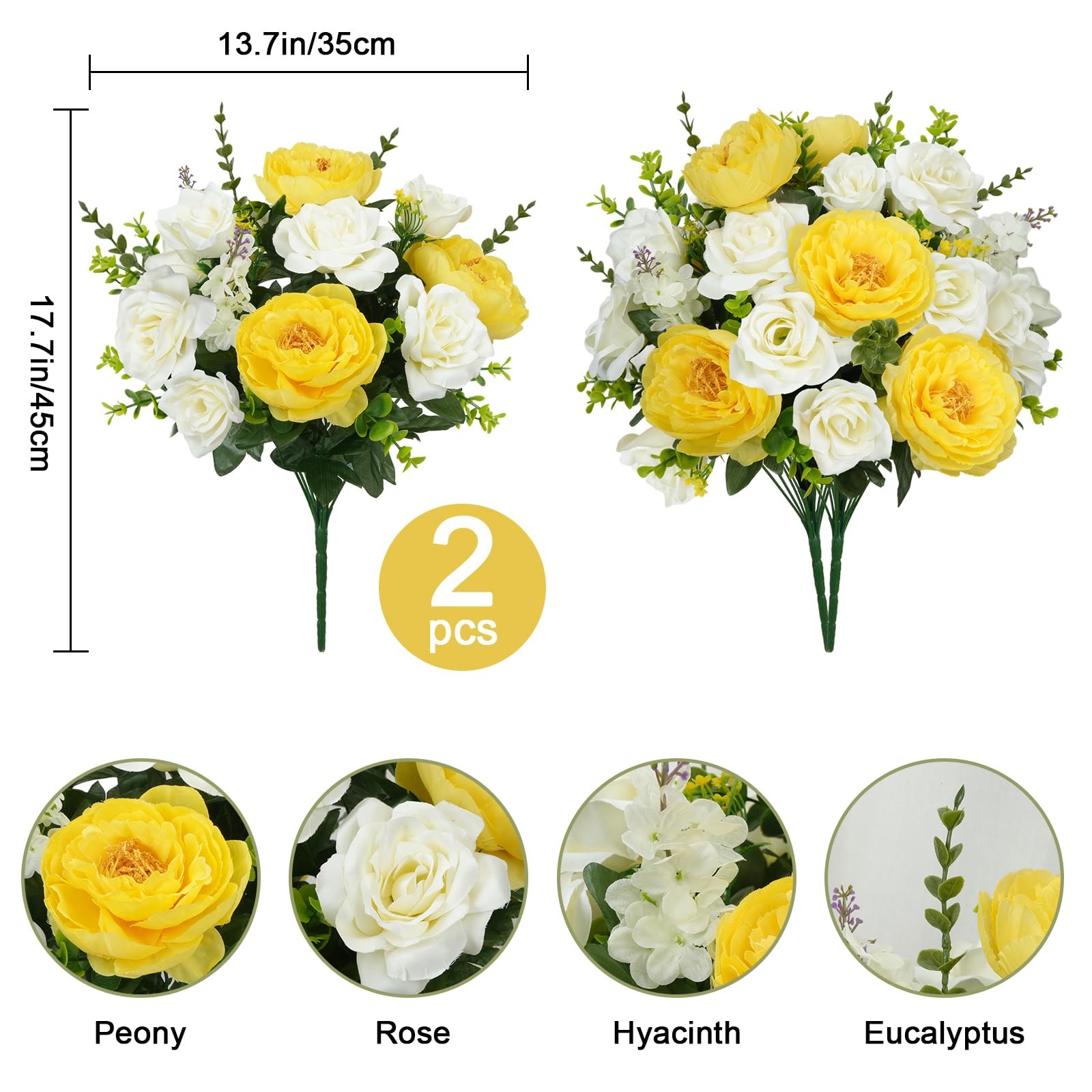 2 Bunches Spring Cemetery Flowers for Grave Yellow Roses Artificial Flowers 1…