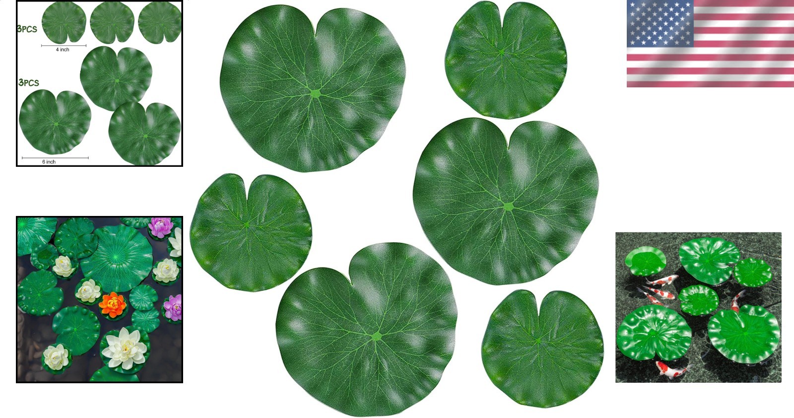 6Pcs Floating Lily Pads Artificial Foam Lotus Leaves Realistic Pond Decor