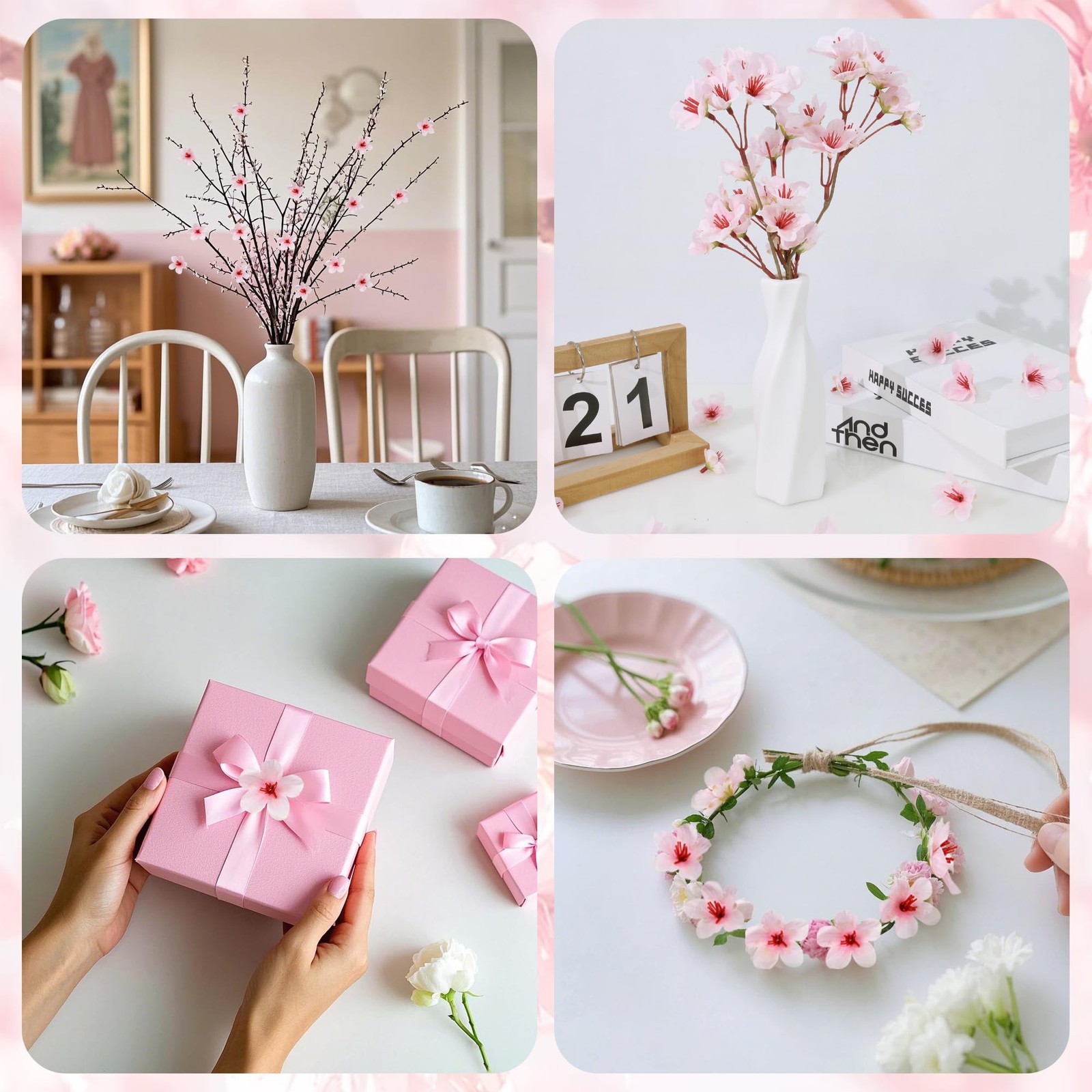 100 PCS Pink Cherry Blossom Heads Artificial Silk Mini Flowers 1.6 Inch Decor