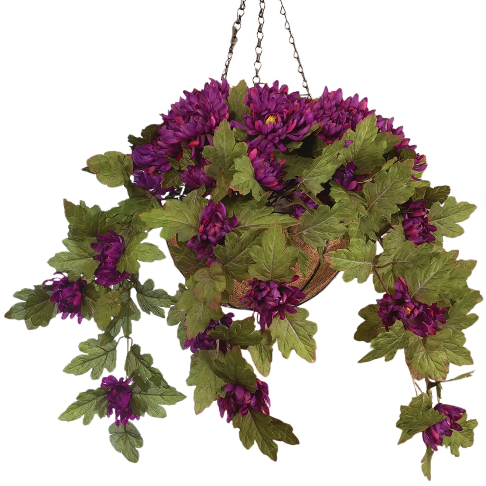 Large Artificial Purple Mums Hanging Basket Indoor Outdoor Patio Garden Decor