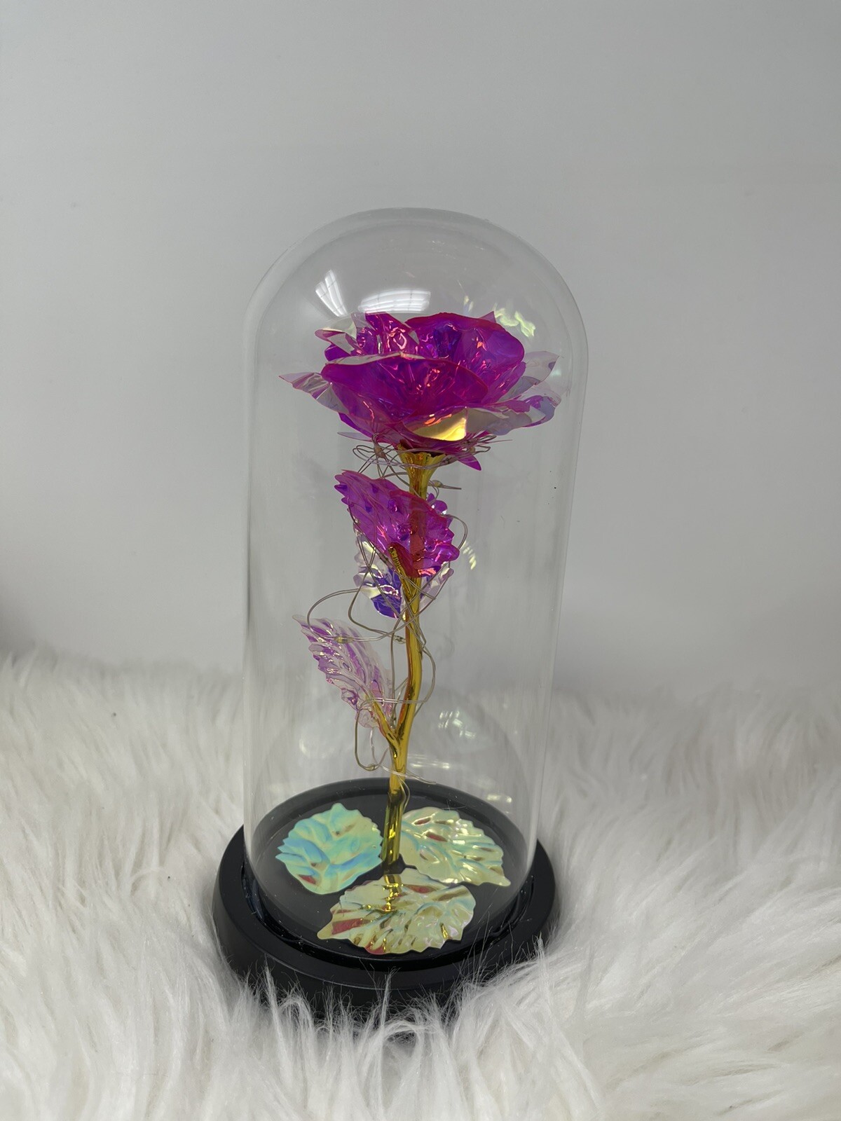 LED Galaxy Enchanted Forever Pink Rose Flower Dome Glass Night Light Battery Op
