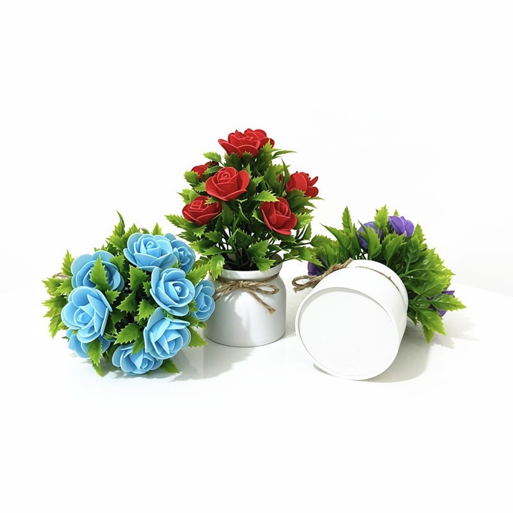 Artificial Potted Flower Arrangement with 10 Foam Roses and Grandgreen Foliage