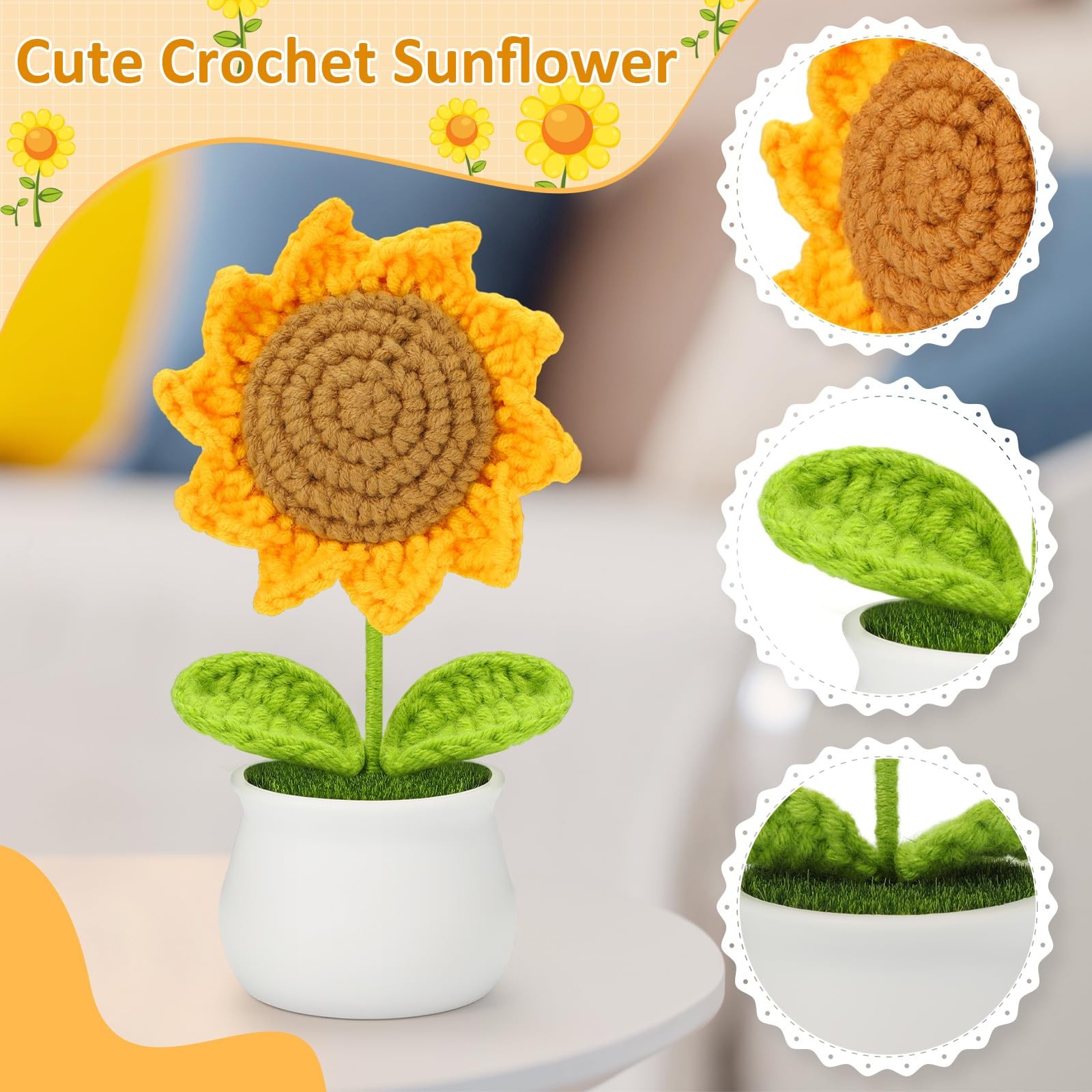 Crochet Flowers Sunflower for Home Office Desk Decor, Funny Crochet Sunflower…