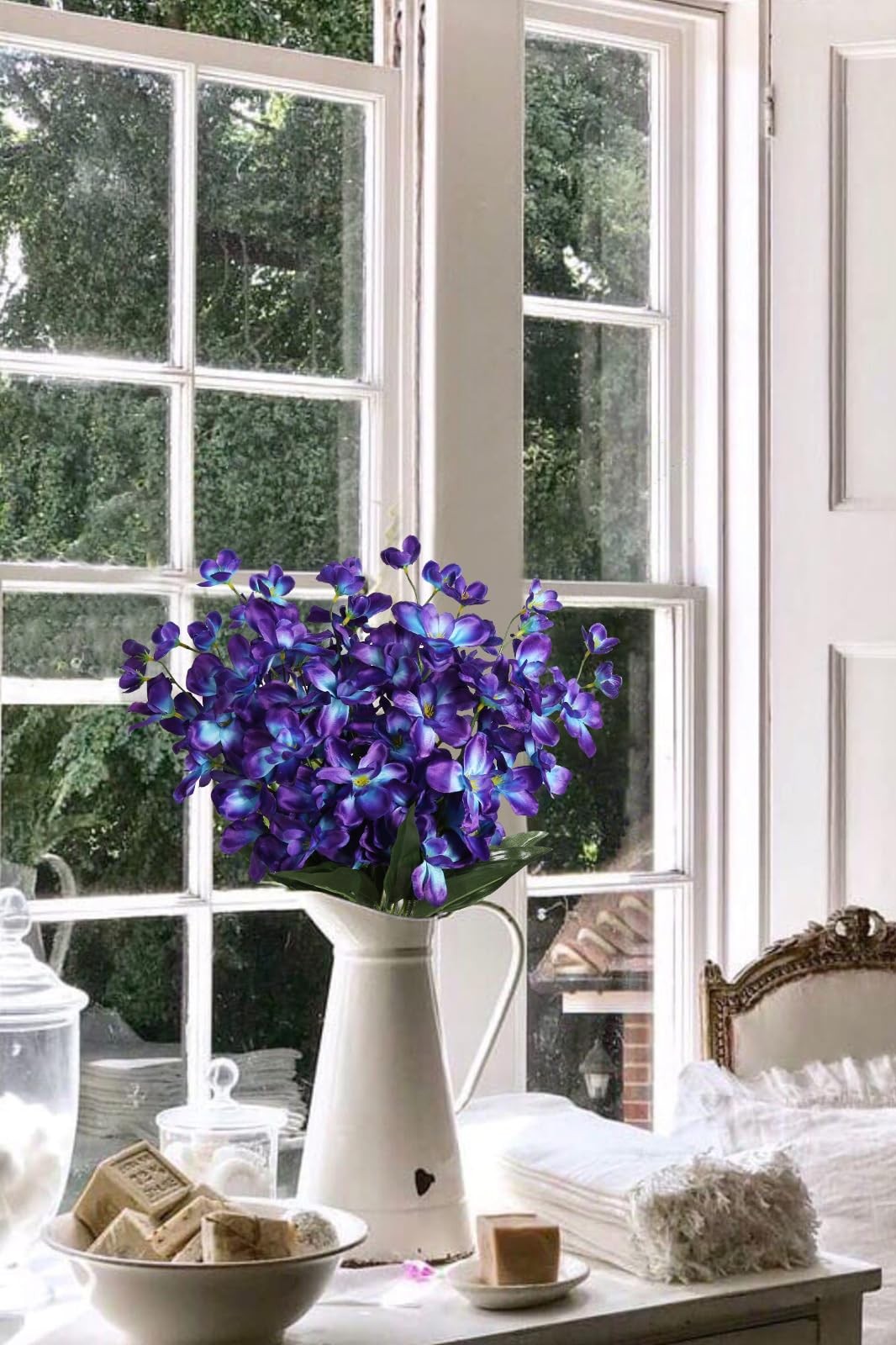 10 PCS Orchid Artificial Flowers Fake Orchid Silk Flowers 27 inches Purple Bl…