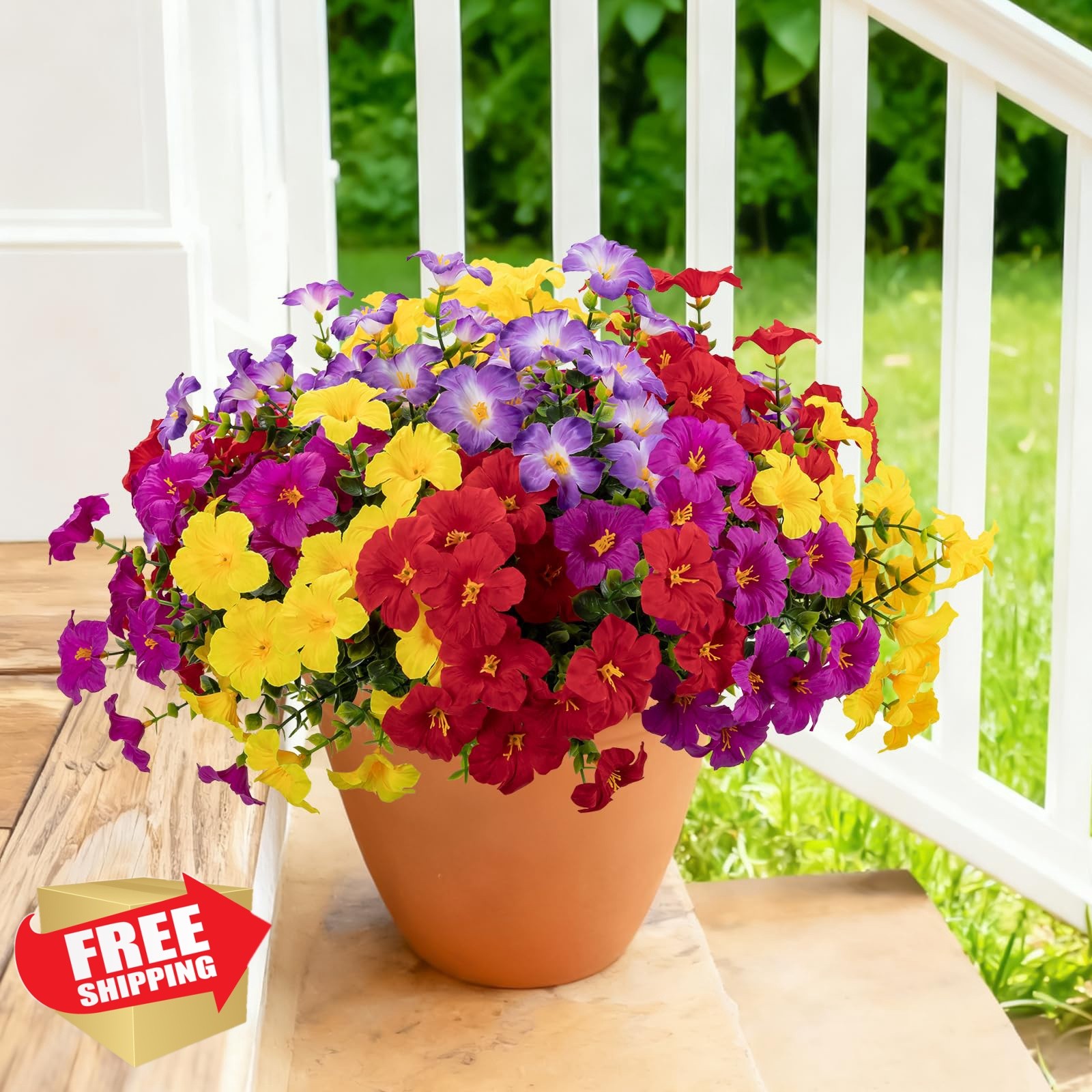 ALOXA Artificial Flowers Red Fuchsia Light Purple Yellow 12 Bundles