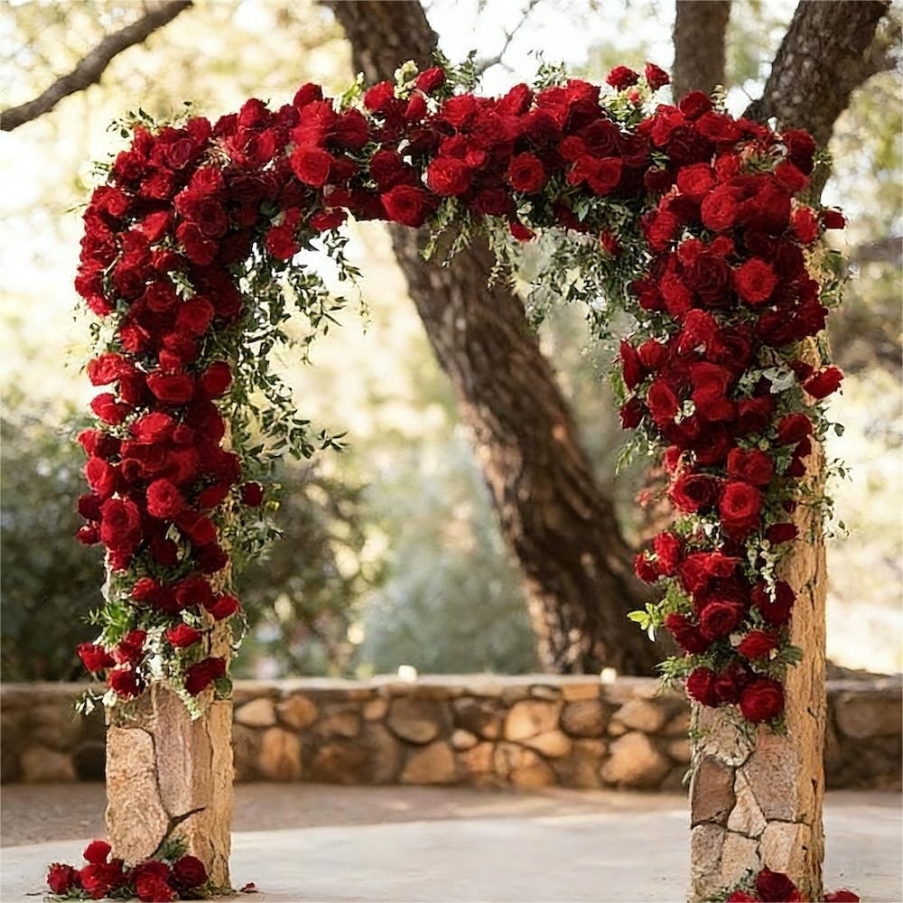 Red Realistic Velvet Silk Artificial Roses Faux Flowers Bouquet 50 PCS Decor
