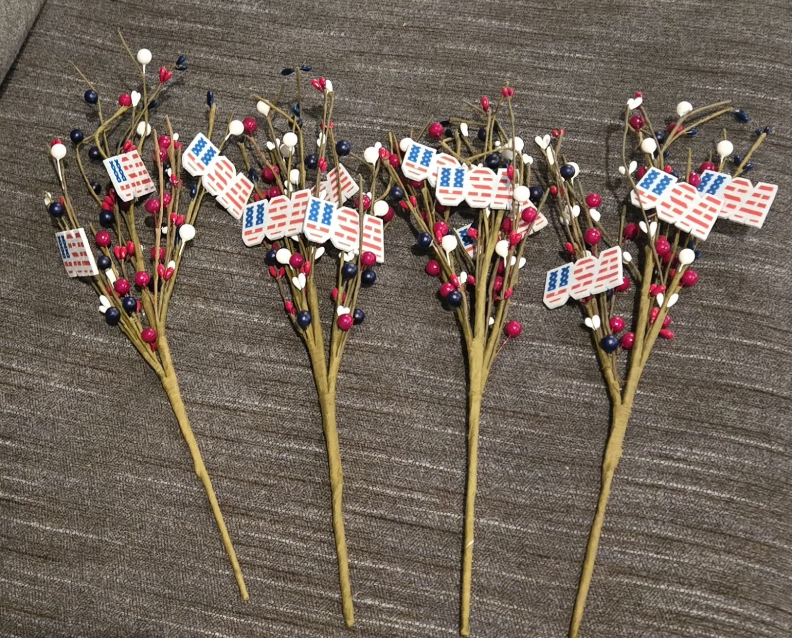 Red, White & Blue Americana Spray With Berries Set Of 4
