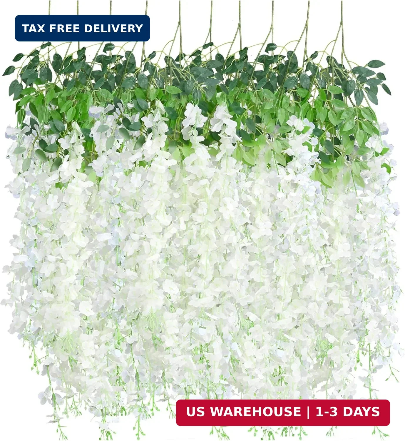 10 Pack Artificial Wisteria Hanging Flowers 3.6 Feet/Piece White Dense Fake Wist