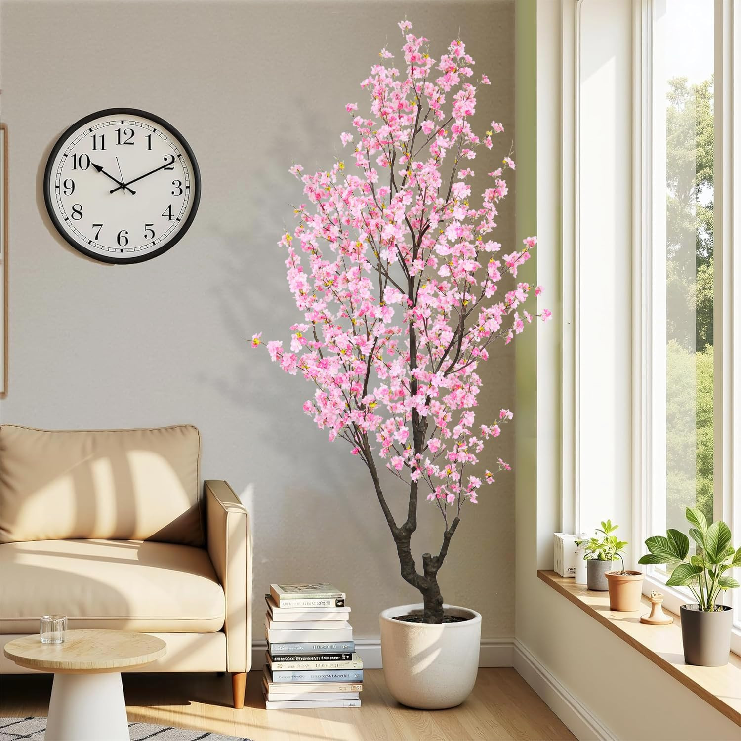 Faux Pink Cherry Blossom Tree 8Ft(96In) Tall Artificial Plant Indoor Decor Handm
