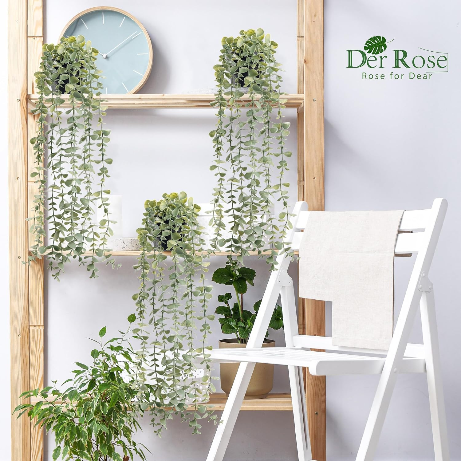 3Pcs Fake Plants Hanging Artificial Decor Faux Potted Eucalyptus Plants for Boho