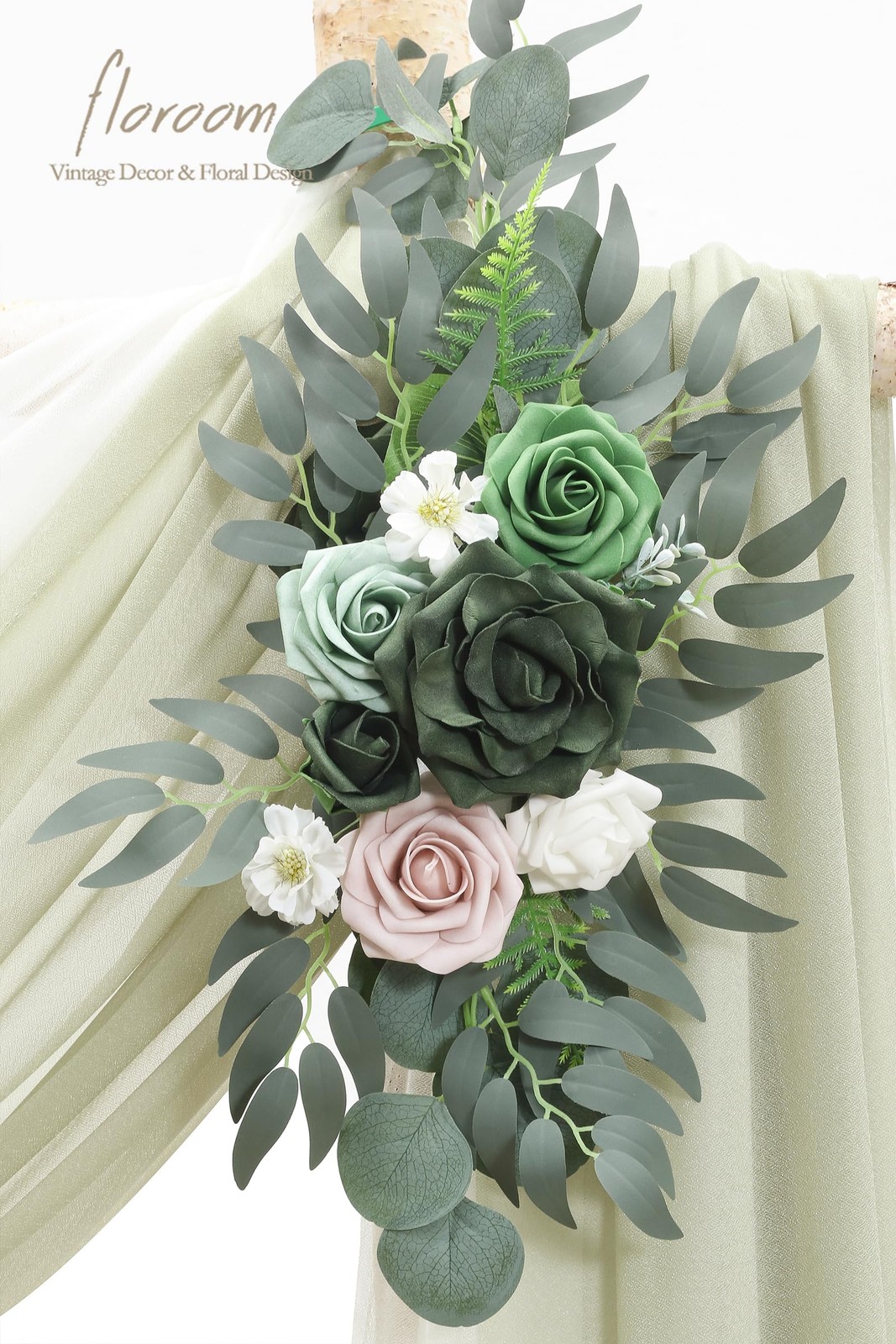 Arch Flowers with Drapes Kit (Pack of 4) – 2pcs Artificial Emerald & Sage Gre…