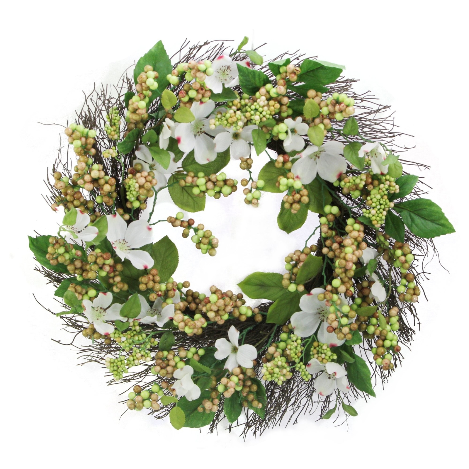 Admired By Nature 22″ Artificial White Dogwood Berry Wreath Spring Summer Wre…