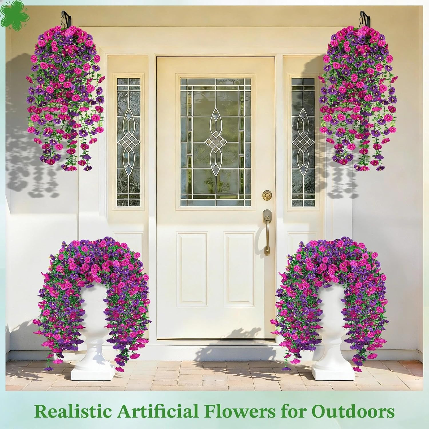 4PCS Artificial Morning Glory Vines UV Resistant Hanging Flowers Outdoor Decor