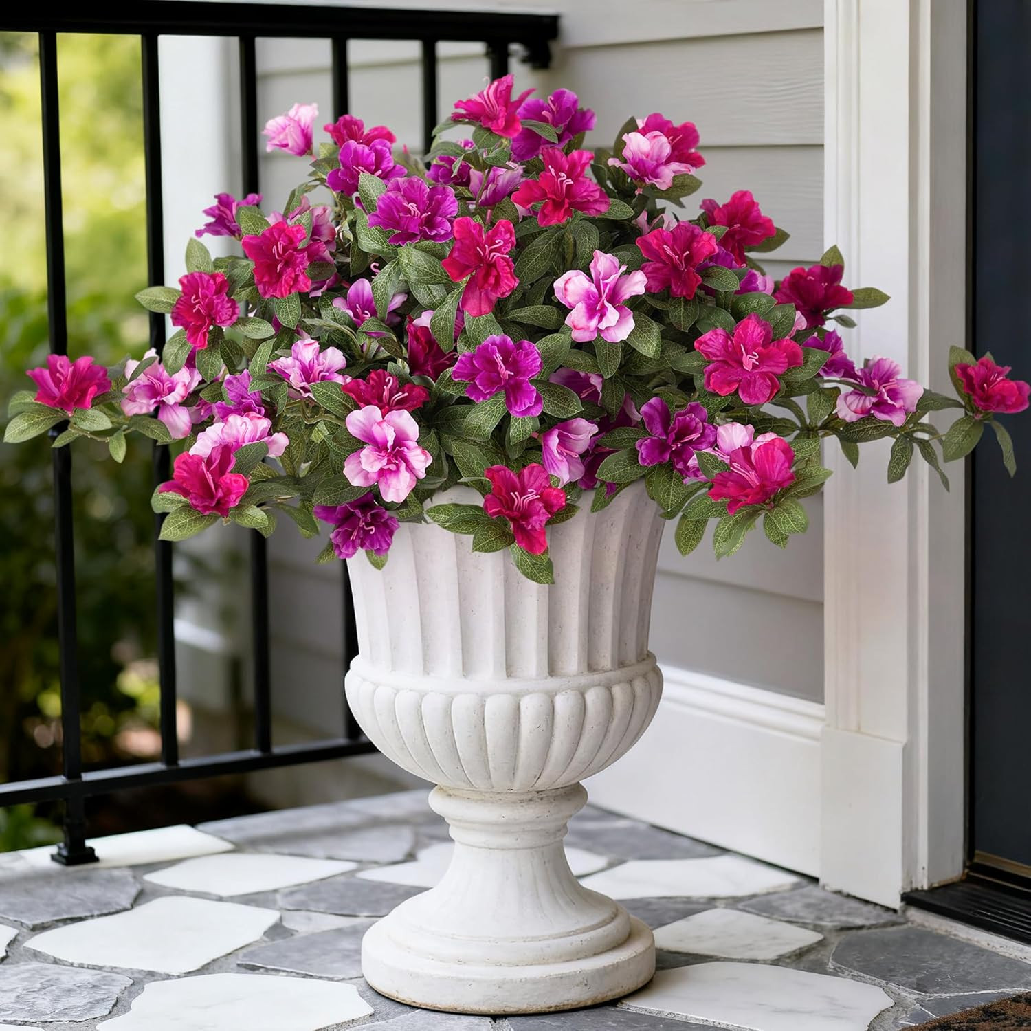 Ammyoo Artificial Fake Azalea Flowers for Outdoor Spring Decoration, Faux Silk F